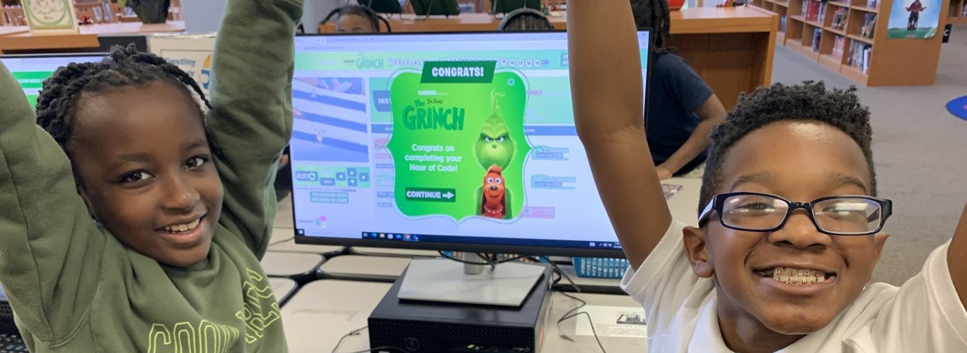 Two Students win the Hour of Code Grinch Game